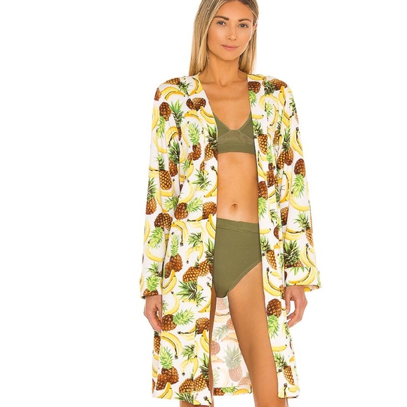 Mason Grey TROPICAL SMOOTHIE Fruit Print Classic Short Robe Women's Size M - Picture 2 of 11